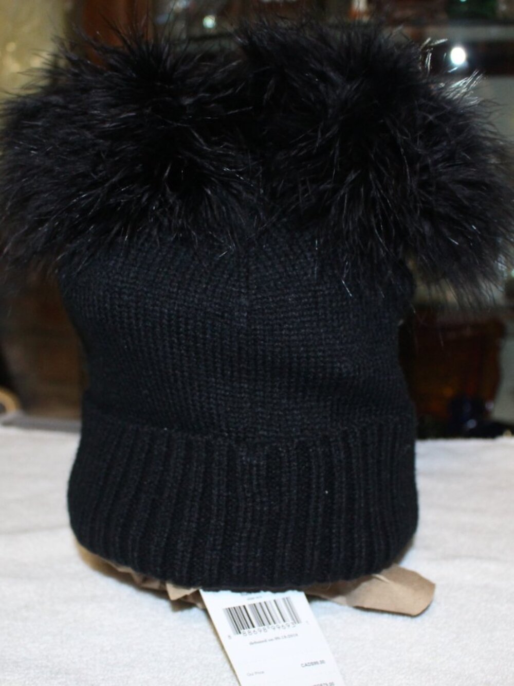New with Tag: Kate Spade New York Marabou Meow Beanie Hat - Black CUTE!!! - Picture 4 of 8